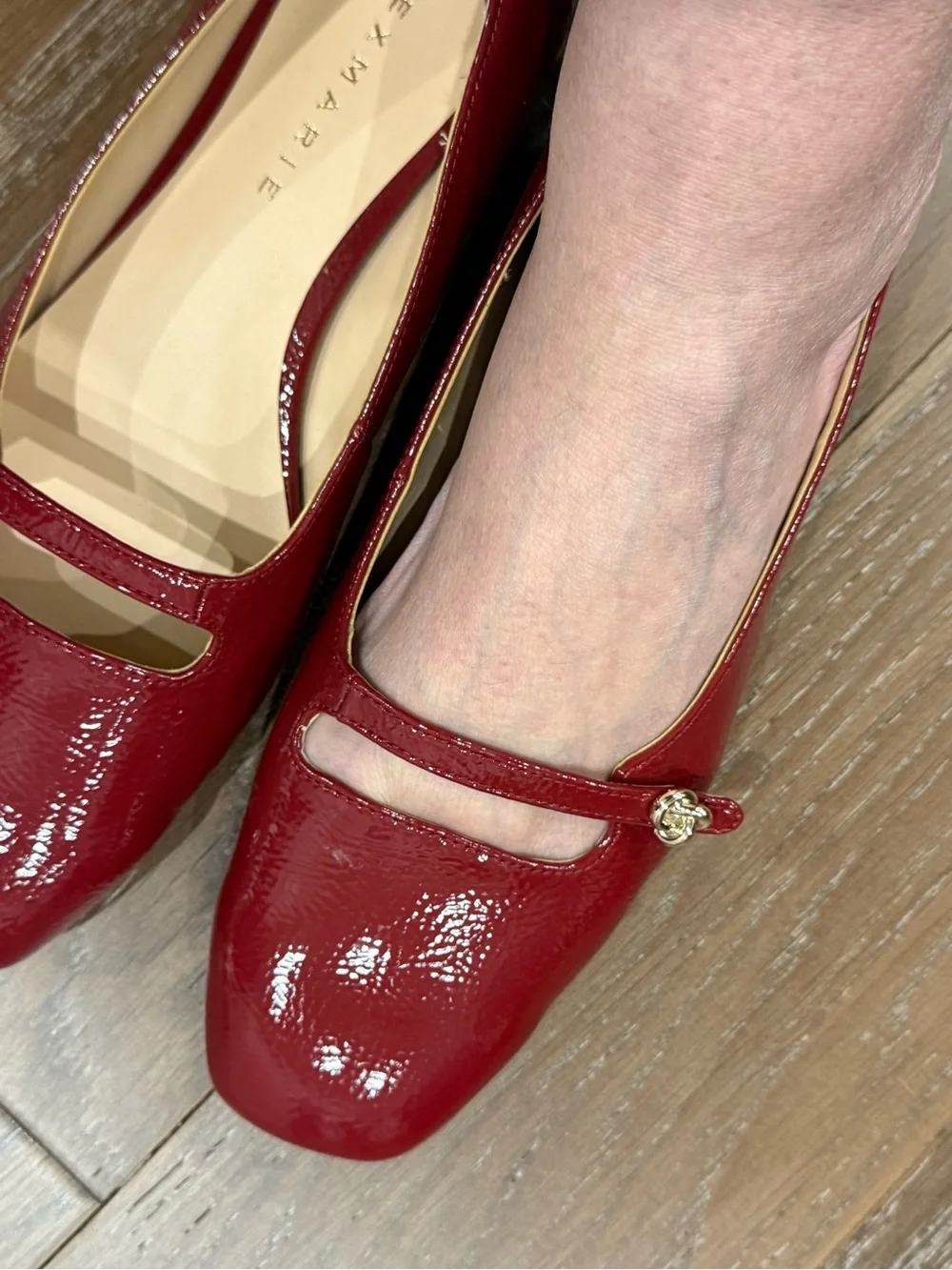Alexandre Birman Red Patent Mary Jane Flats with Gold Charm